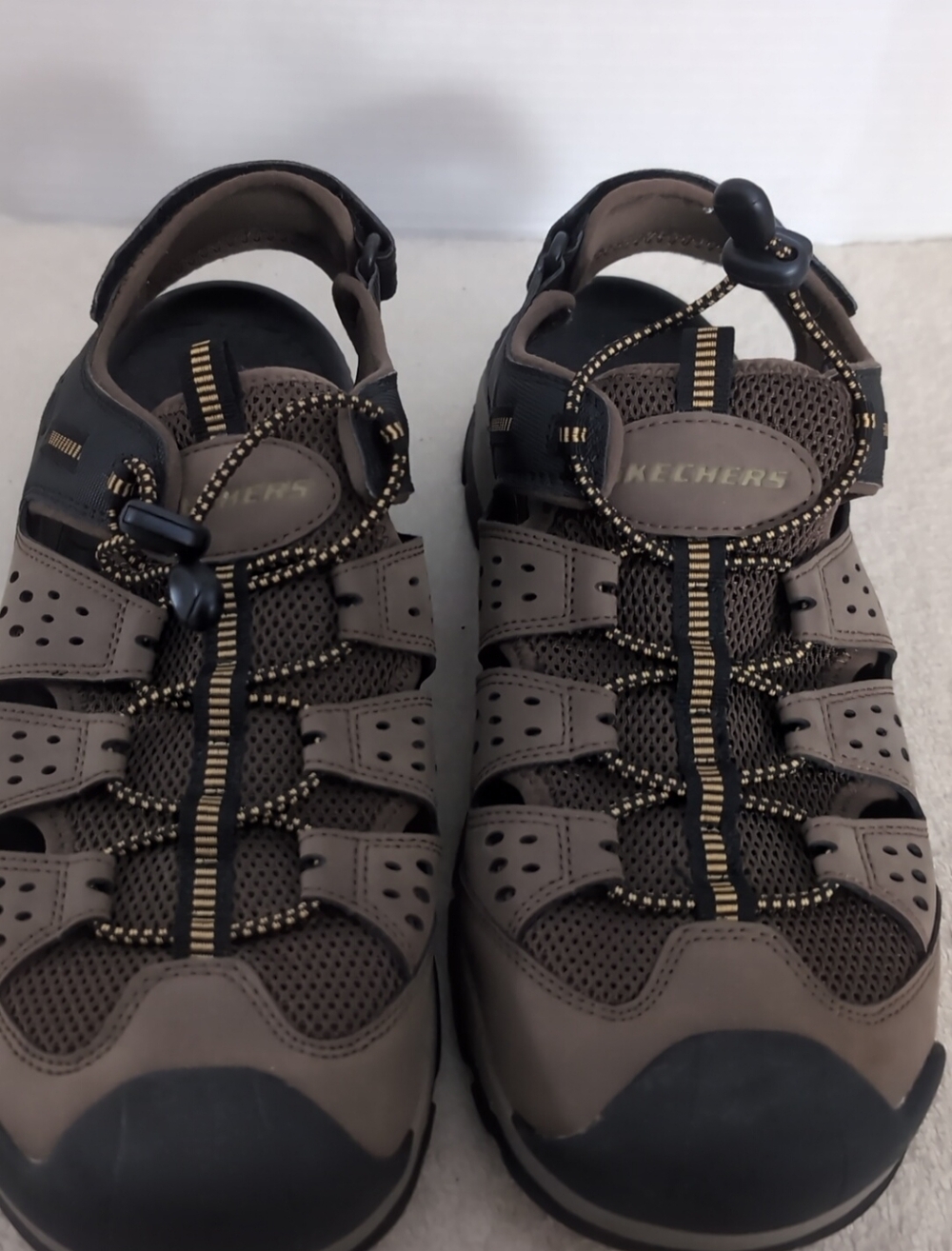 Skechers Relaxed Fit Luxe Foam Choc Brown Hook & Loop Sandals Mens US 12 EU 46